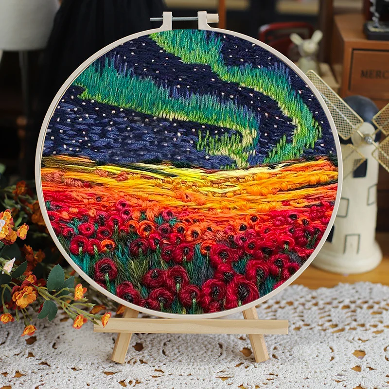 Zestaw startowy do haftu ze wzorem i instrukcjami Diy początkujący zestaw do haftu krzyżykowego haki nici igły słonecznik Van Gogh