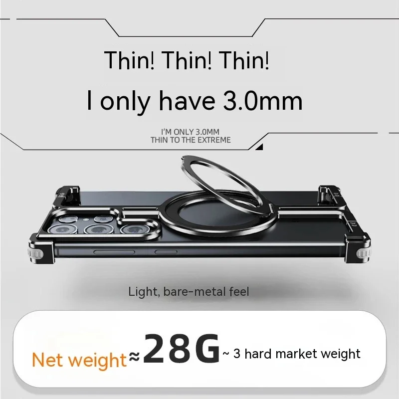 Magnetic Phone Case for Samsung Galaxy S24 Ultra Galaxy S24+ Galaxy S24 Aluminum Metal Phone Bumper with Finger Ring Holder