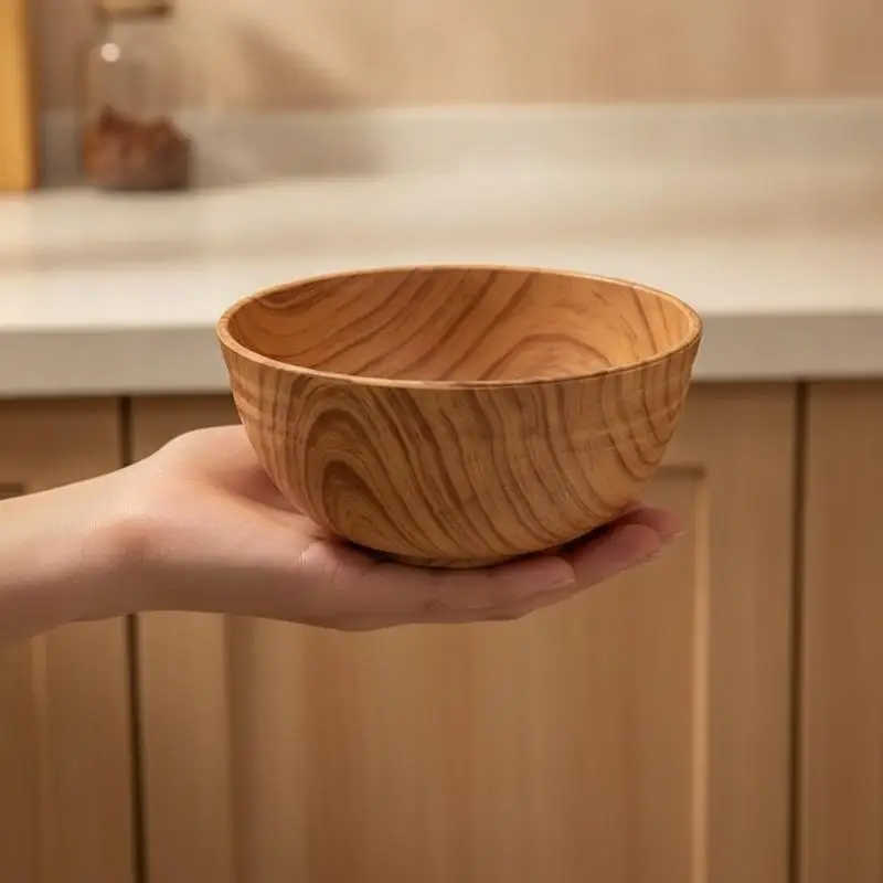 Wood Grain Bowl, High-Value Plastic Soup Bowl, Noodle Bowl, Thickened Heat Insulation Household Dining Table Salad Bowl