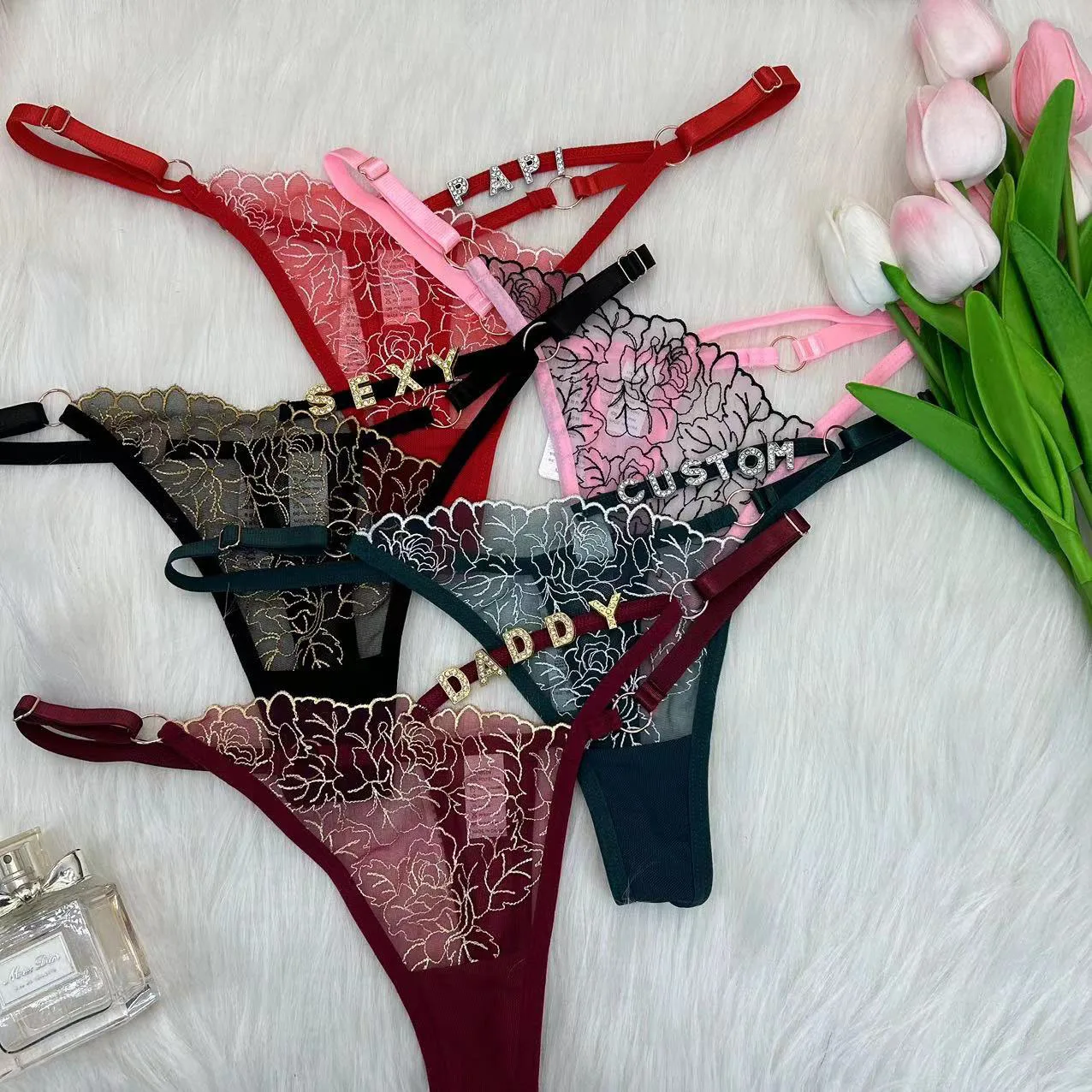 Sexy Personalized Name Thongs Panties Custom Thong with Name for Women Lace G String With Crystal Letters Birthday Gifts