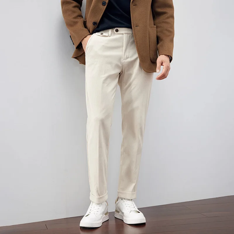 

Autumn Corduroy Suit Pants White All-match Business Casual Straight Loose Fashion Solid Color Trousers Harem Pants Men M-5XL