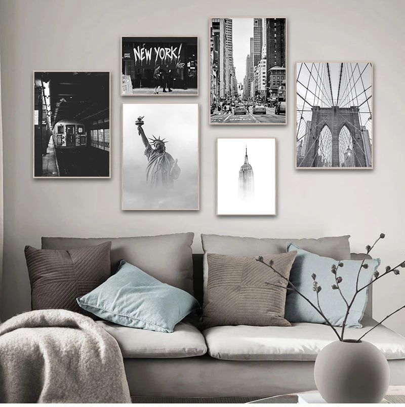 New York Statue Of Liberty Black White Nordic Posters And Prints Wall Art Canvas Painting Wall Pictures For Living Room Decor