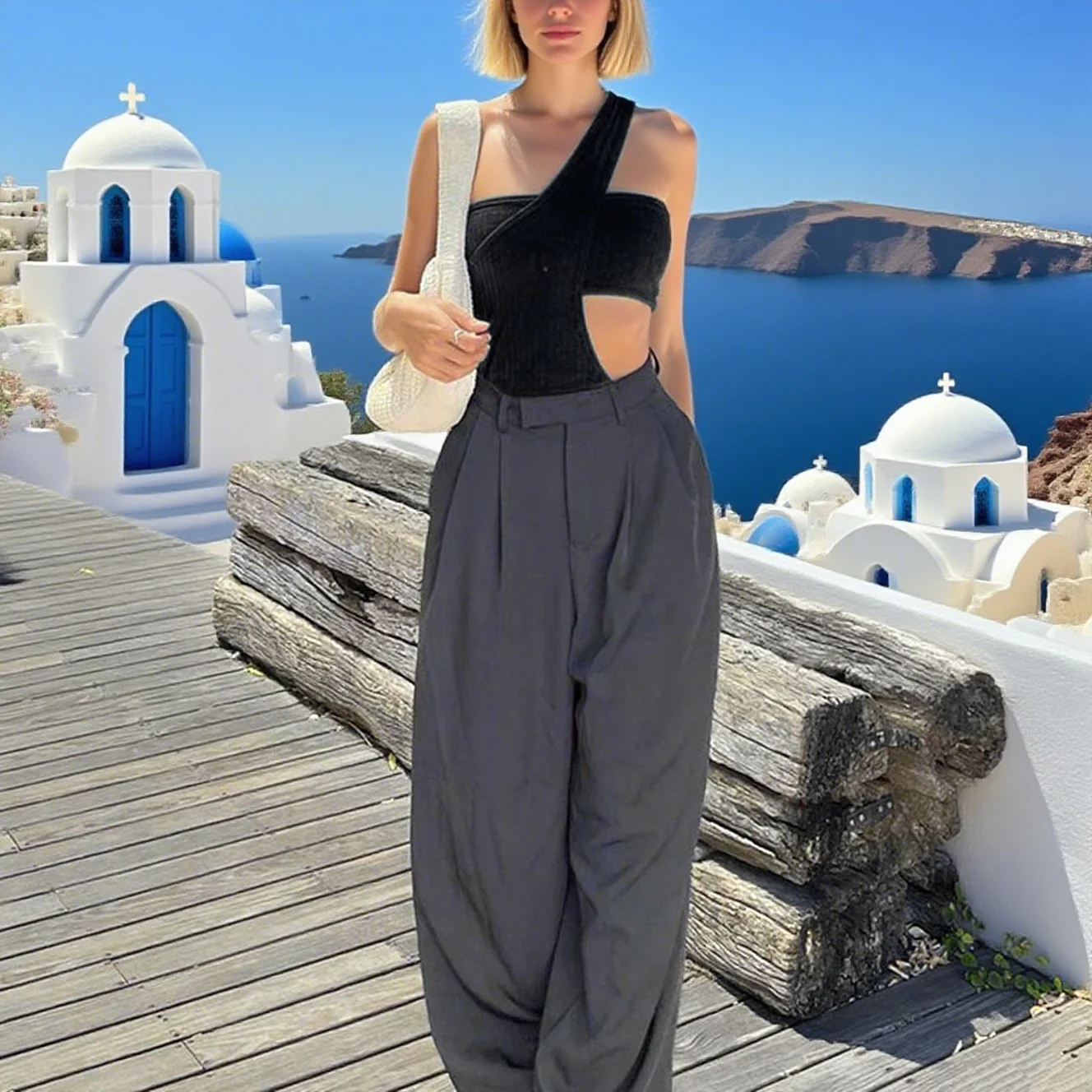 

Women's Body Recortado Top Sleeveless Backless One-Piece Suit with Pressed Crotch