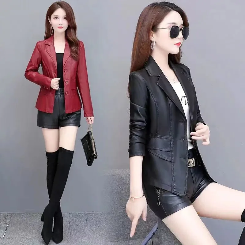 Leather Jacket Women\'s Short Autumn Cotton Thickened Suit 2024 New Autumn and Winter Slim Fit Slimming Leather Jacket Women