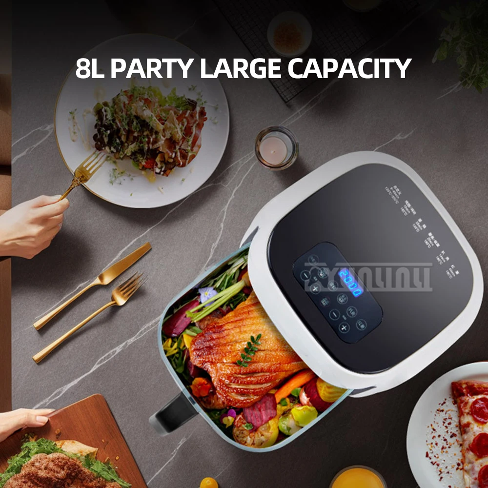 8L Household Multi-Functional Deep Frying Large Capacity Visual Air Fryer 1200W Intelligent Air Fryer