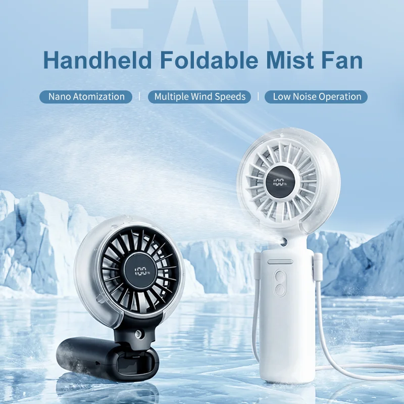 Portable Handheld Mist Fans with 30ML Water tank 100-Speed Turbo Fan LED Display for Outdoors Travel Concerts