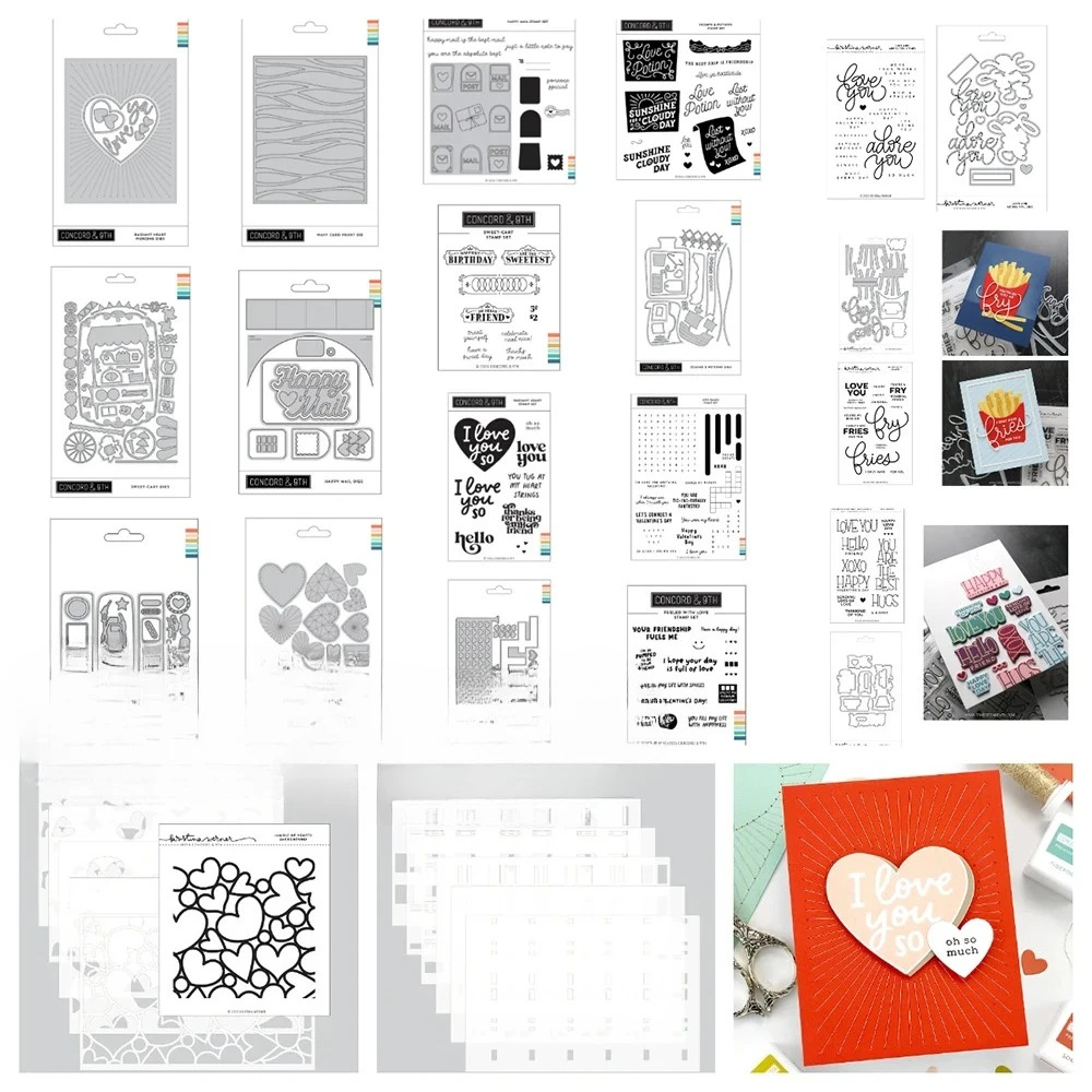 Valentinstag 2026 Love and Adore You Sweet-Cart Concord&9th Metall-Stanzformen Stempel Schablone für DIY Scrapbook Grußkarten