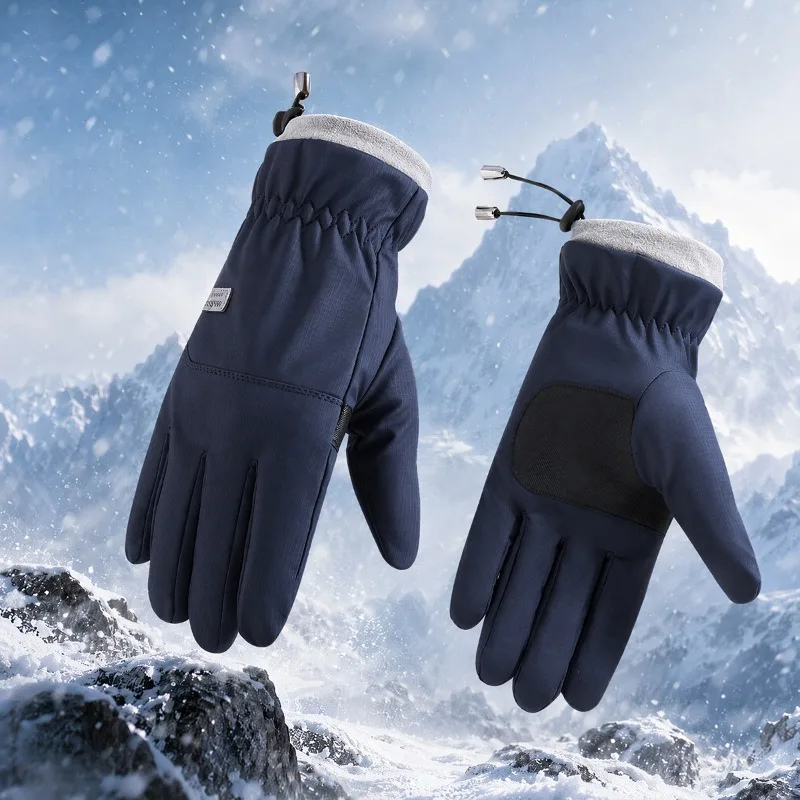 Winter Ski Gloves for Men and Women Velvet Thickened Windproof Waterproof Touch Screen Riding Outdoor Cold Proof Drawstring