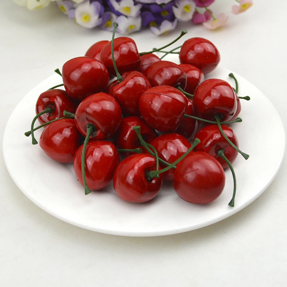 20Pcs Artificial Fruit Plastic Big Cherry Simulation Fake Fruit Model Red Cherries Home Decoration Photograph Prop