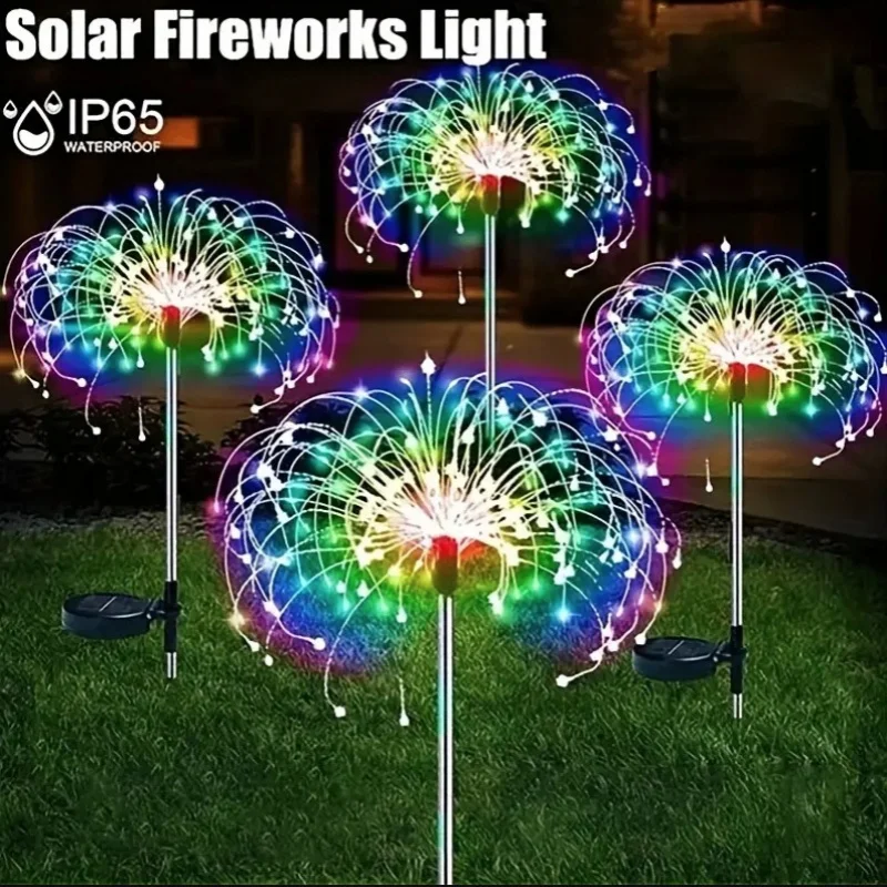 防水ソーラー花火ランプ,屋外照明,8つの照明モード,リモコン装飾,200led,ip65