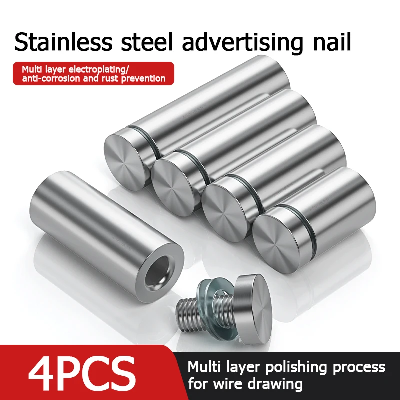 4PCS Advertising Nail 12-40mmStainless Steel Fasteners for Wall Mount Glass Fixed Bracket Screws Furniture Hardware Accessories
