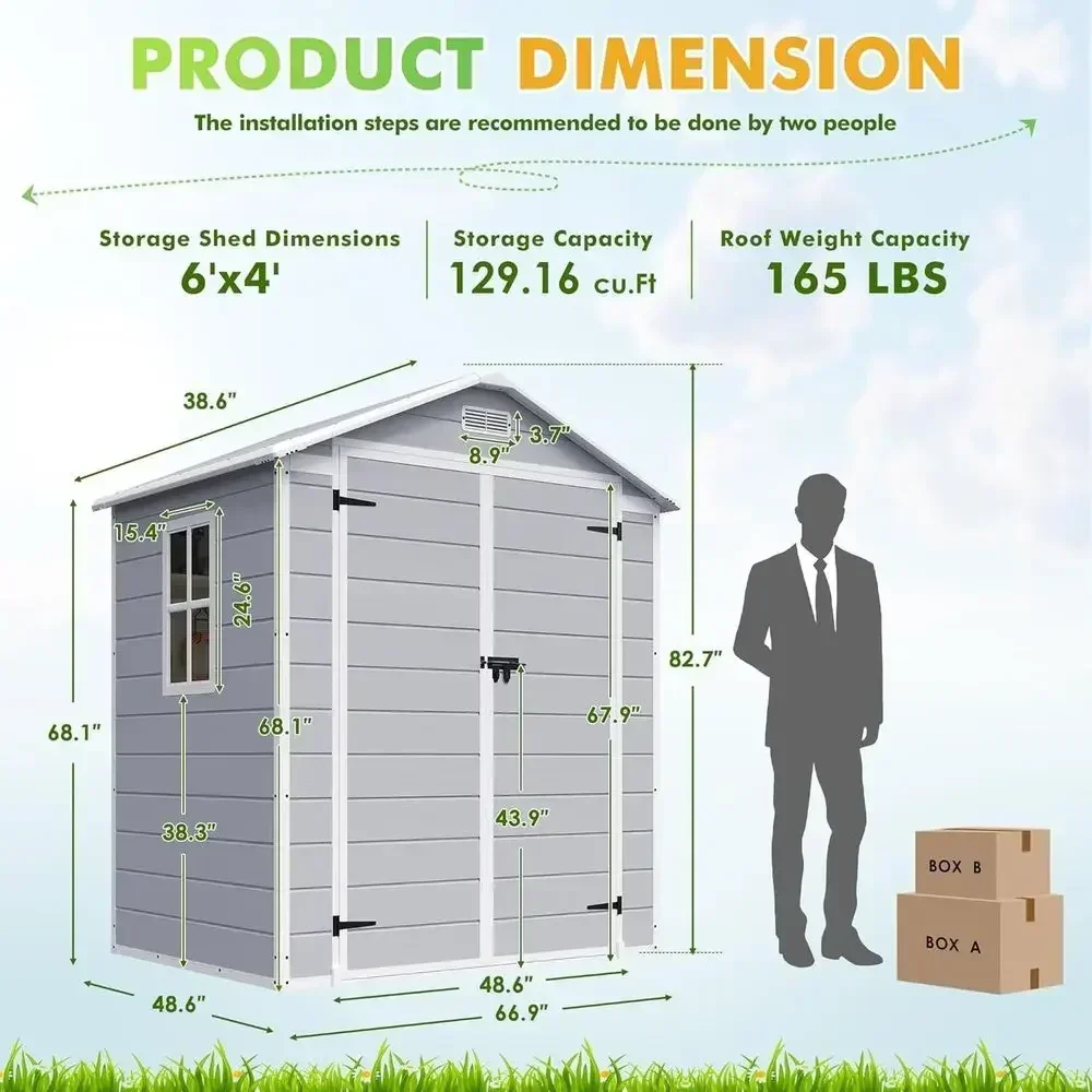 Light Grey 6x4 Plastic Outdoor Storage Shed with Lockable Door for Patio, Lawn, and Backyard