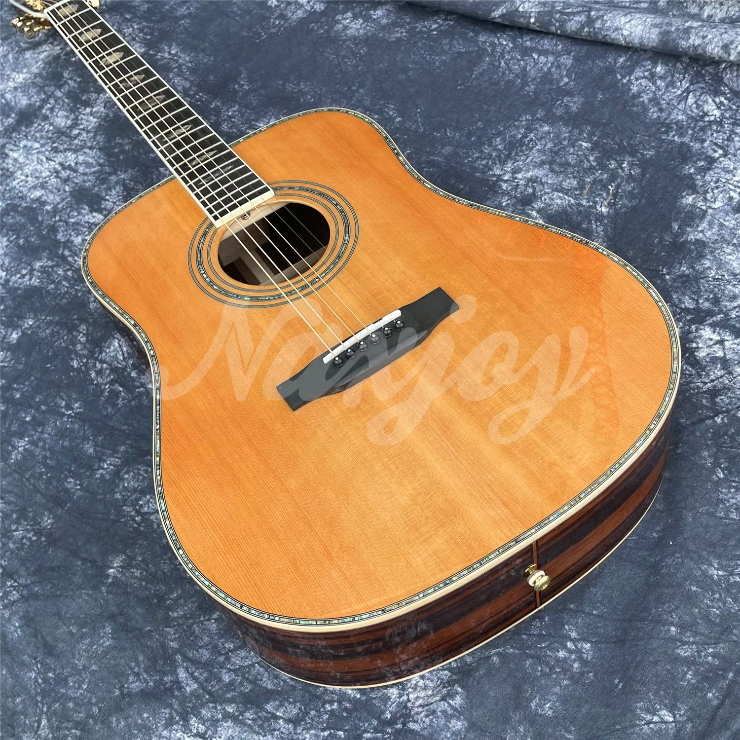 All Solid Wood Cedar Top Cocobolo Body D Type Acoustic Guitar Abalone Inlays Ebony Fingerboard