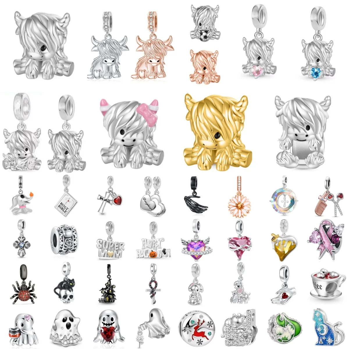 

New 925 Silver Sheep, Spider, Black Cat, Castle Pendant, Fit Original Bracelet DIY Exquisite Jewelry