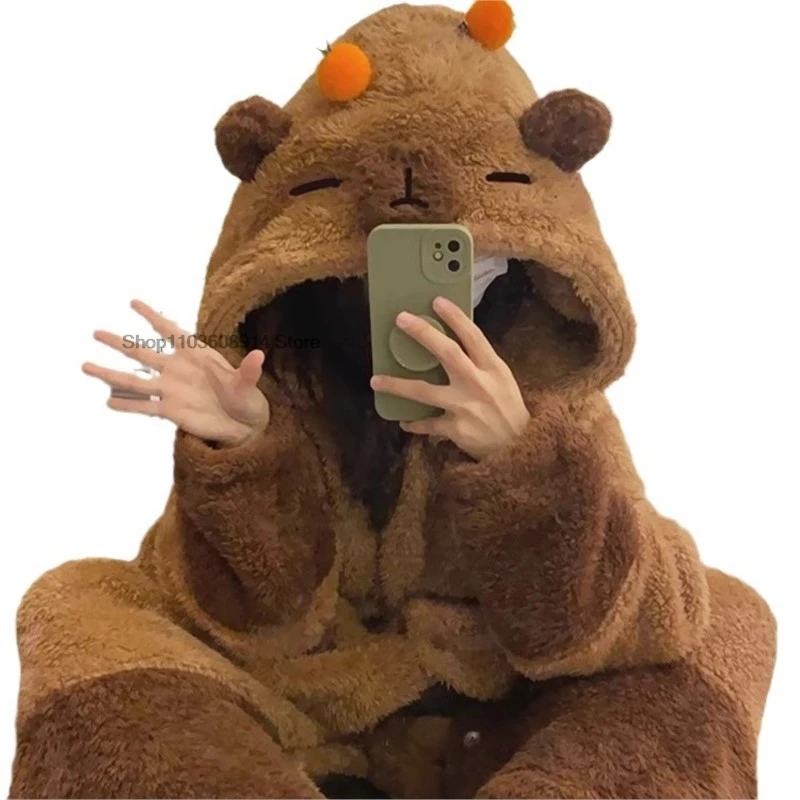 Adult Capybara Cosplay Costume Robes Kigurumi Onesie Anime Nightgown Halloween Cartoon Pajamas