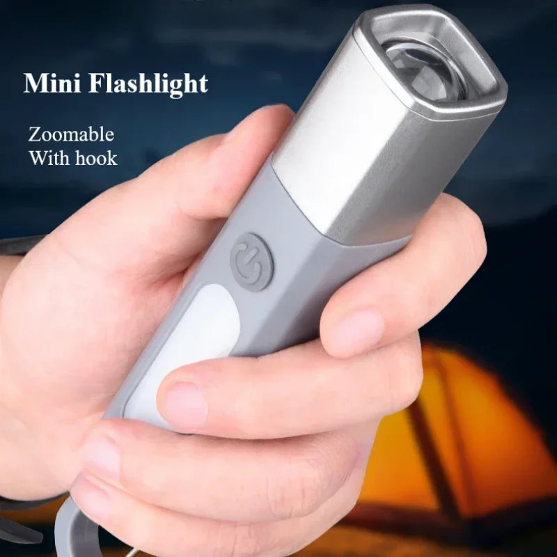 Portable Outdoor Strong Lighting Mini Flashlight for Camping Hanging USB Charging ABS Flashlamp Telescopic Focus COB Side Lamp