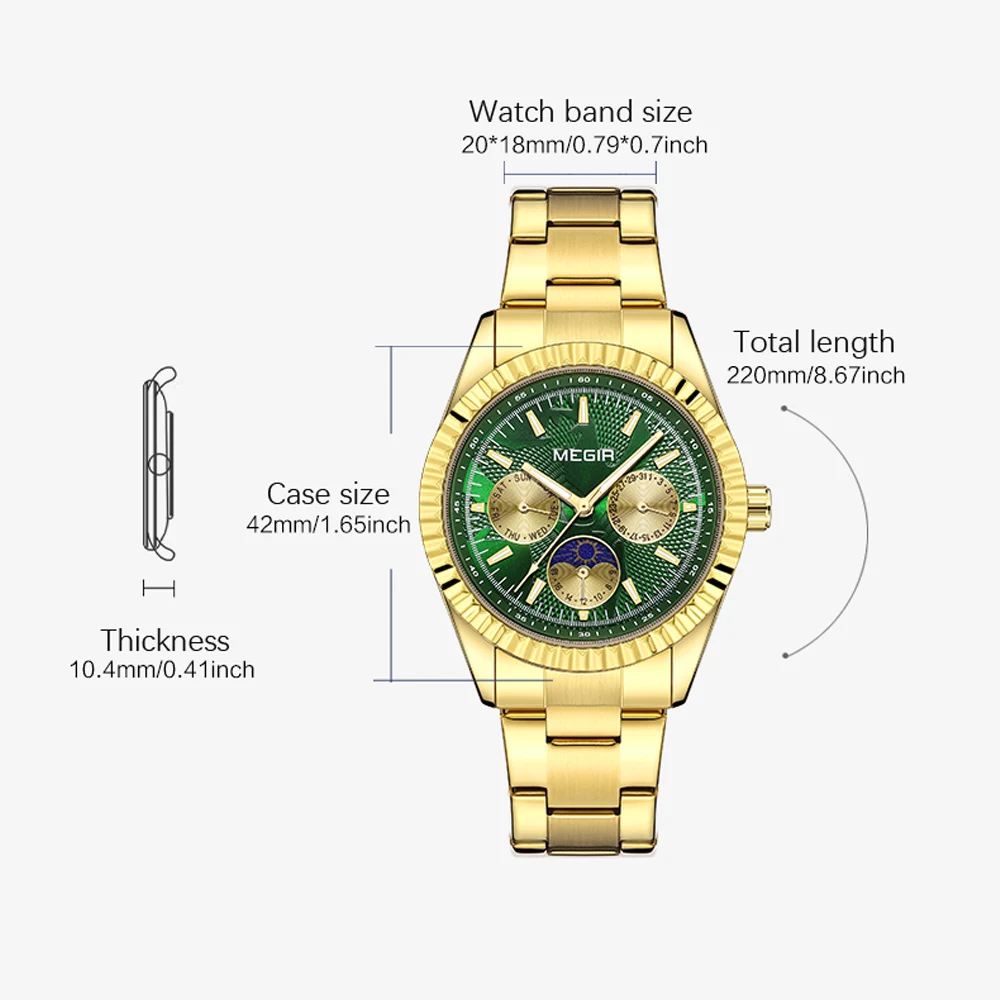 ساعة MEGIR كاجوال رياضية مقاومة للماء للرجال من أفضل العلامات التجارية المضيئة كرونوغراف كوارتز مع حزام من الفولاذ المقاوم للصدأ