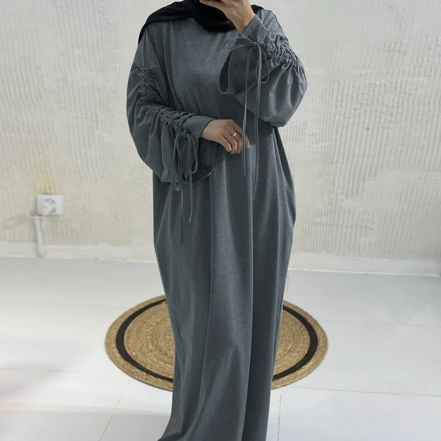 

Eid Drawstring Cuff Party Dress Women Muslim Clothing Dubai Abaya Turkey Kaftan Kebaya Caftan Marocain Femme Robe Islam Jalabiya