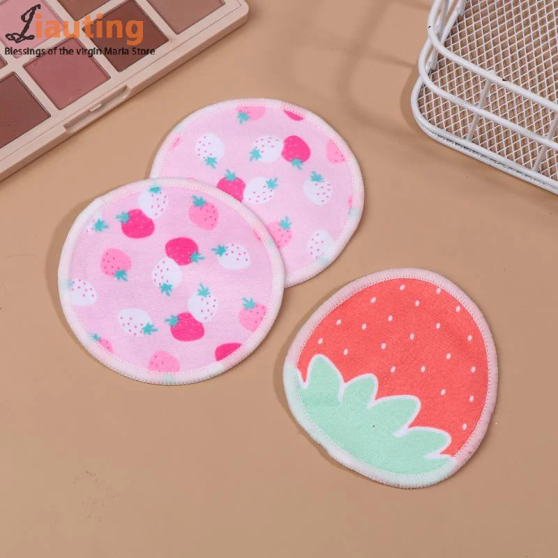 10 قطعة منصات مزيل ماكياج قابل للغسل طبقة مزدوجة الفراولة طباعة تنظيف القطن قابلة لإعادة الاستخدام الوجه يشكلون إزالة منصات أداة