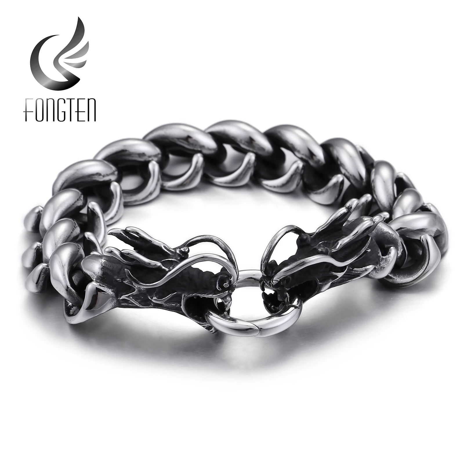 

Fongten 22cm Twisted Chain Bracelet for Men Stainless Steel Drogon Bangle Bracelets Male Silver Color Skeleton Jewelry Wholesale