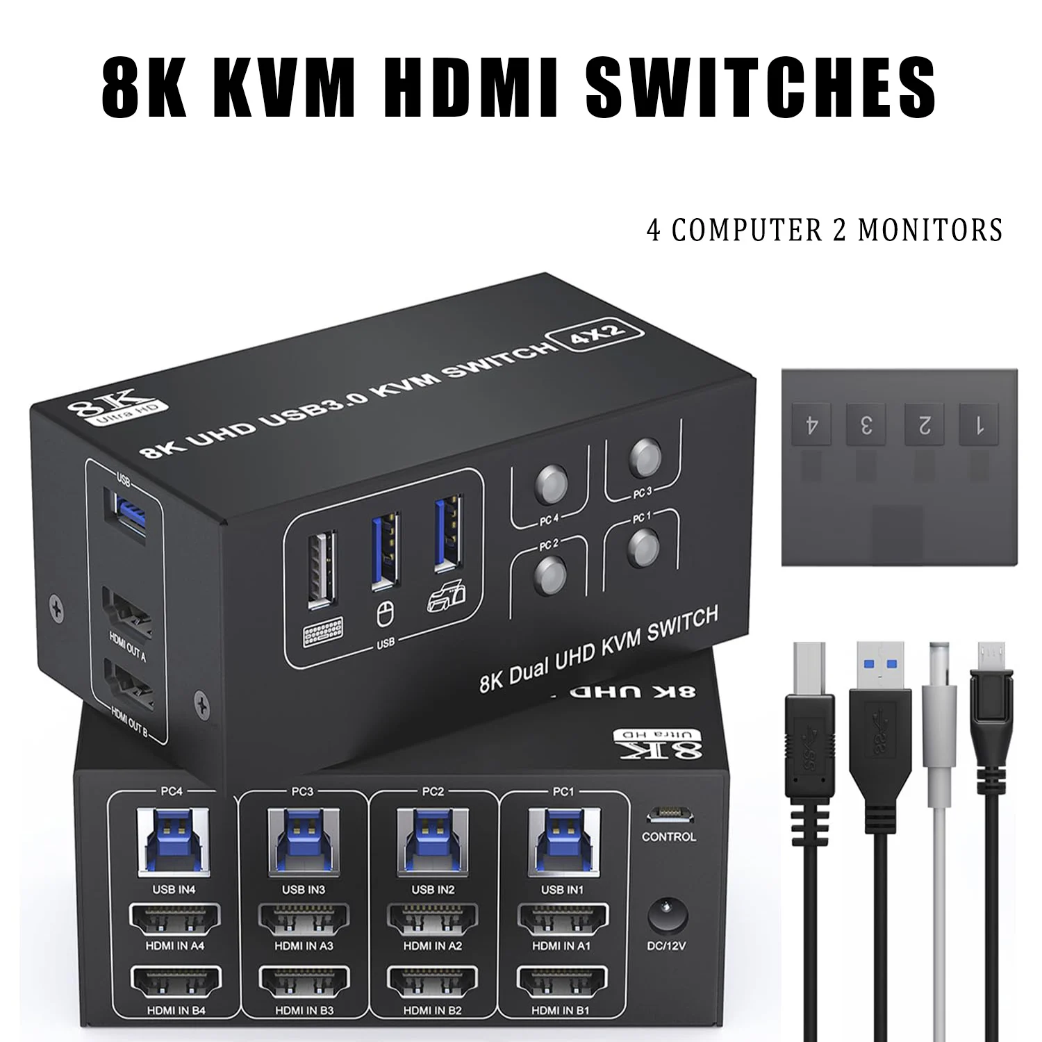 switches hdmi kvm com monitor duplo switch kvm computadores monitores portas usb 30 suporta modo de copiar e estender 8k 01