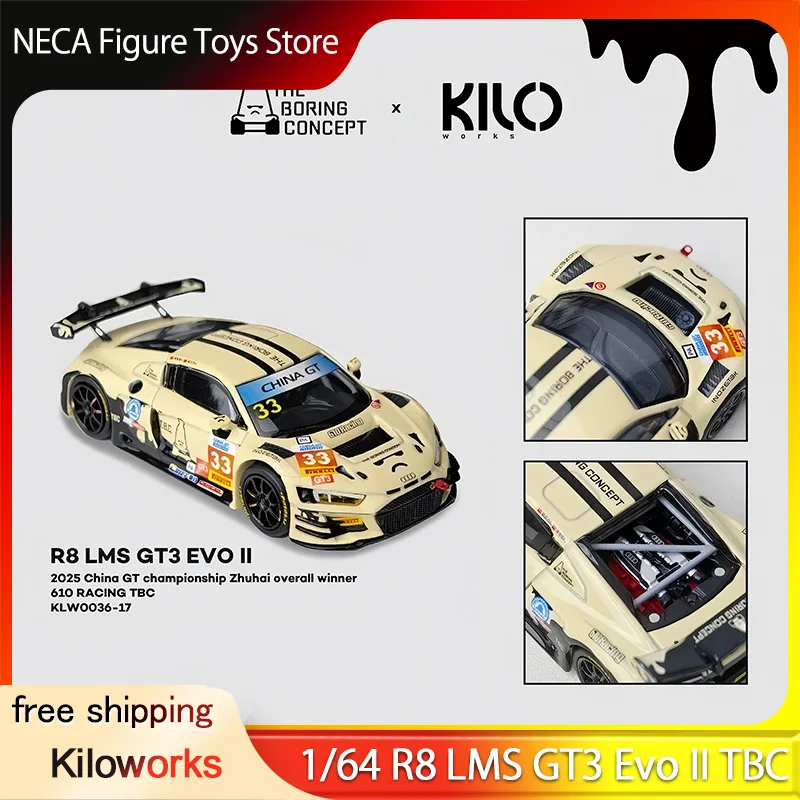 

1:64 KILO R8 LMS GT3 Evo II Track Race Car #33 Vintage Livery Alloy Diecast Model With Spare Parts Toys Gift For Boys