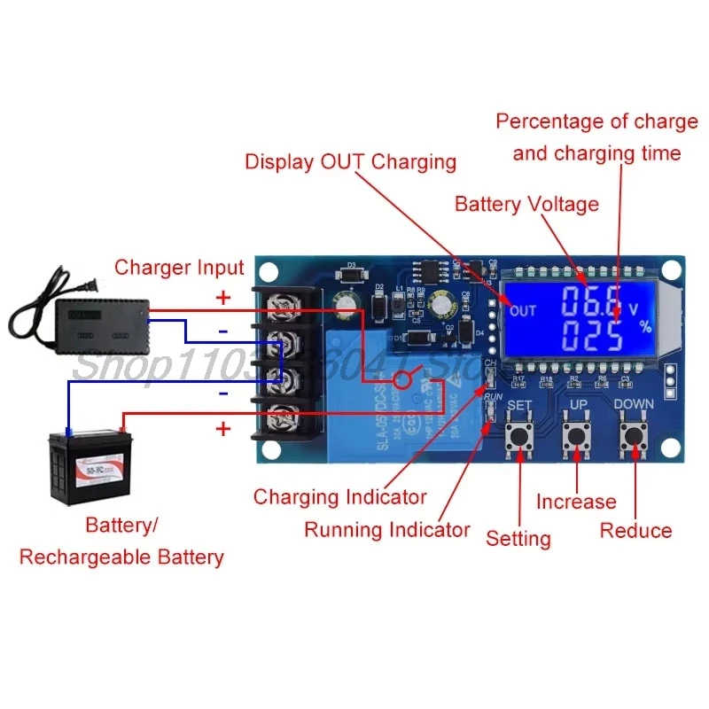 DC 6-60v 30A Storage Battery Charging Control Module Protection Board Charger Time Switch LCD Display XY-L30A