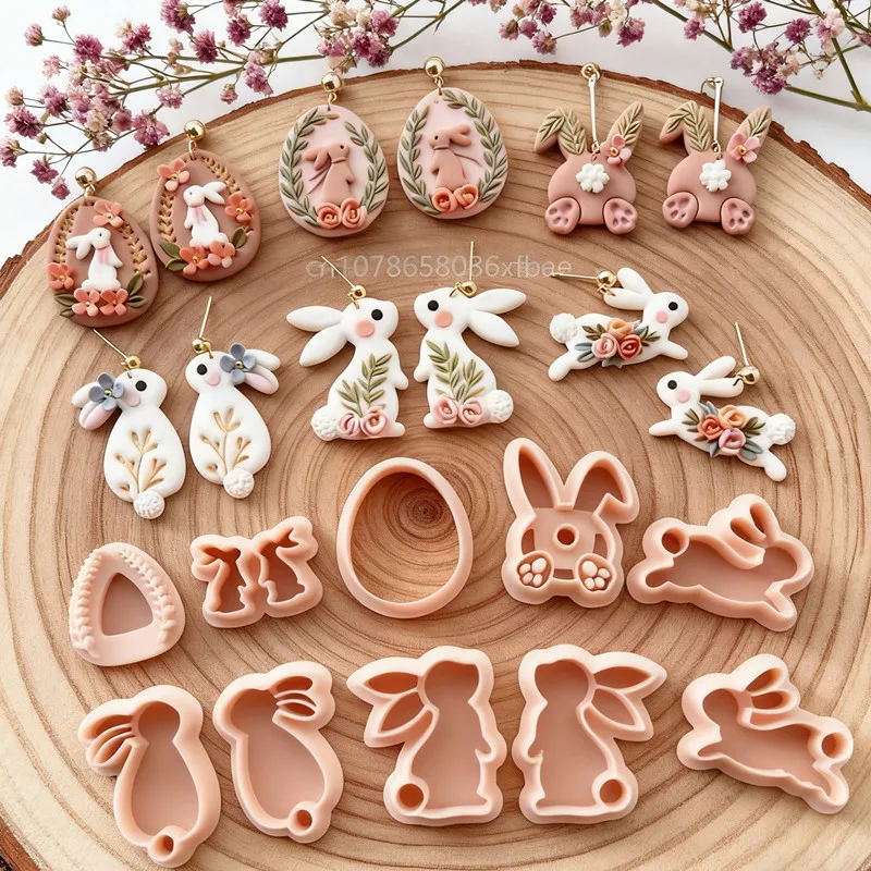 1 Pair Easter Days Rabbite Polymer Clay Cutters Cute Cartoon Bunny Shaped Dangle Clay DIY Earring Jewelry Pendant Pottery Tools