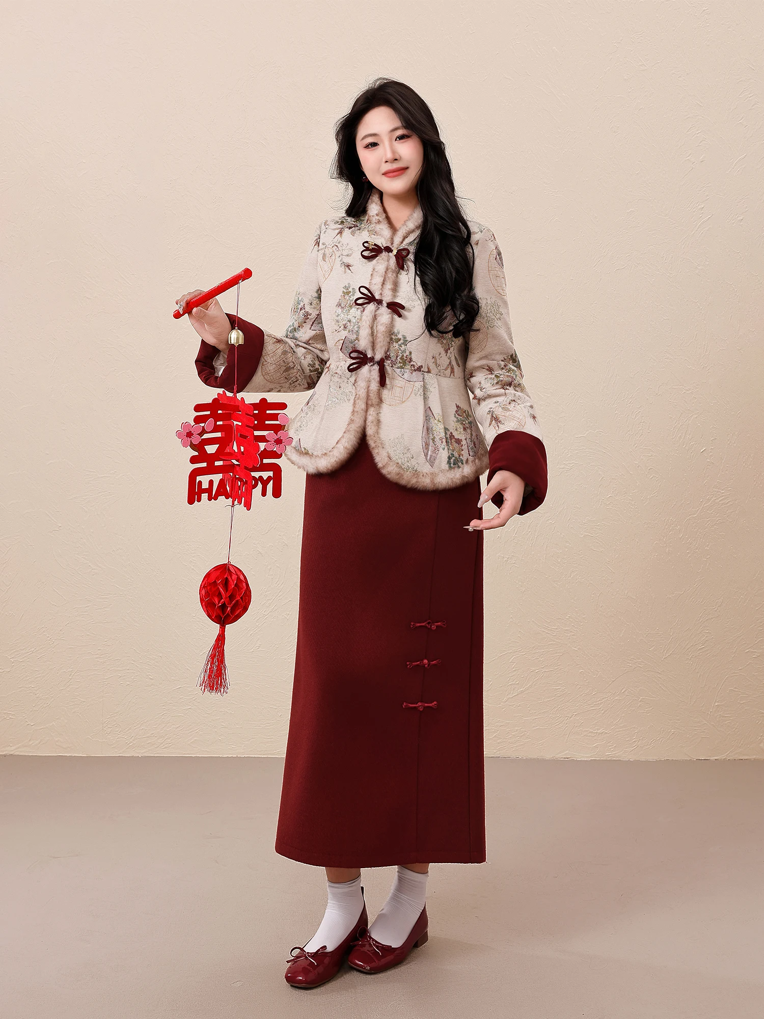 

Зимний модный комплект больших размеров с пышной длинной юбкой-трапецией с высокой талией, пуховое пальто Thiened Du, винтажное женское пальто с вышивкой