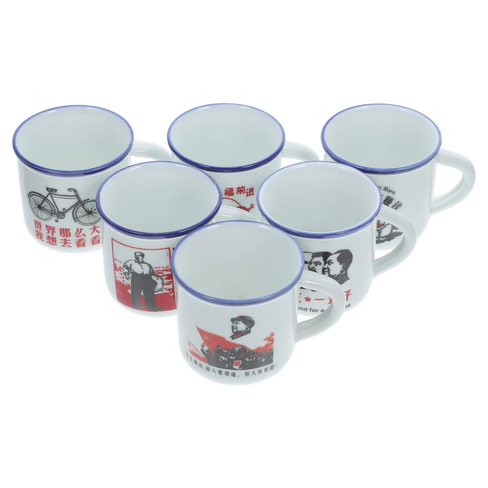 

6Pcs Professional Enamel Mugs Retro Design Heatinsulated Antiscald Handle Home Supply Enamel Cup Vintage Water Cup