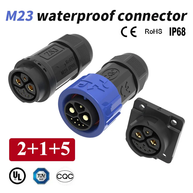 Outdoor M23 2+1+5 Self-locking Waterproof Charging Connector IP67 Male Female Signal Integrated Welded Wire Battery Plug Socket