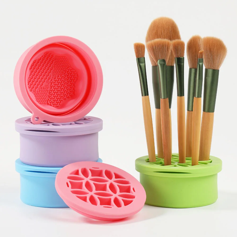 Tigela de limpeza de escova de maquiagem, tapete de limpeza dobrável de silicone, ferramenta eficiente para limpeza de escova, esponja de maquiagem, remoção de sujeira de ovo