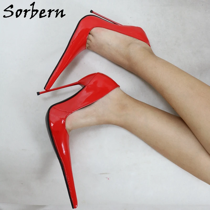 Sorbern Red Fetish Slip On Pump Women Cigarette Heel Pointed Toe Stilettos Slip On 16cm Female Shoes Pointed Toe Custom Colors