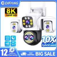 DIFANG 8K 16MP Outdoor WiFi Camera Security Protection Camera 4 Lens 10X Hybrid Zoom 3 Screens PTZ Outdoor Wireless Camera CCTV