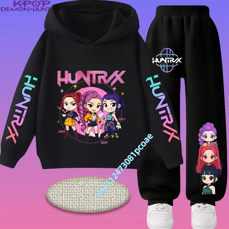 Children's hooded sweater set - girls' casual top, boys' sports shirt with cartoon print - autumn/winter long-sleeved pants