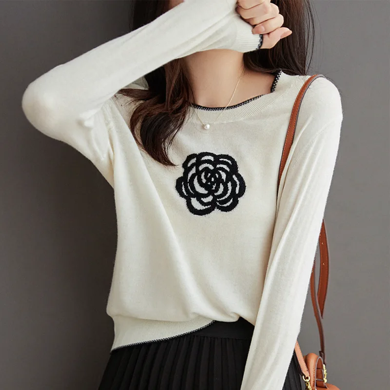 

Getspring Women Sweater Long Sleeve O Neck Knitted Sweater All Match Bottoming Pullovers Loose Women Tops Autumn Winter 2024 New