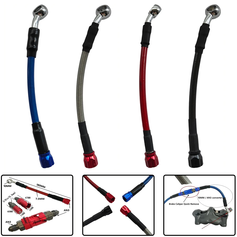 Motorcycle AN3 Quick Connect Brake Line Adapter Kit 180mm Braided Brake Hose Quick Disconnect Fitting For Honda Yamaha Kawasaki