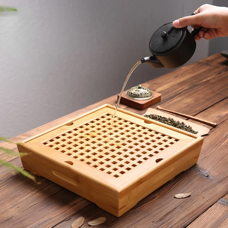 

Natural Bamboo Tea Tray Chinese Kung Fu Tea Ceremony Table Hand Made Tea Sets Teapot Crafts Tray Environment