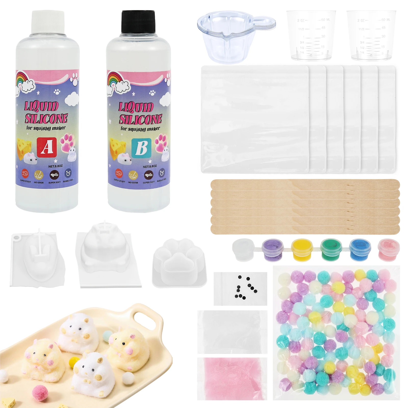

DIY Squeezing Kit with 3 Mold 8.4OZ No Bubble Liquid Silicone 3-4H Solidification Craft Present for Beginner Kid Adult Handcraft