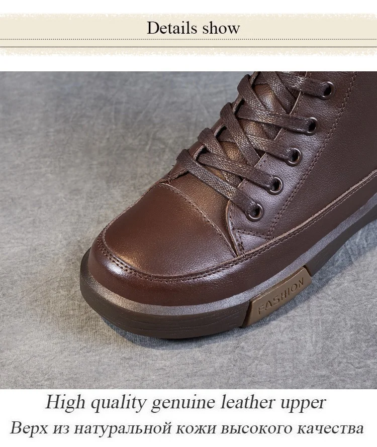 DRKANOL Frauen Echtes Leder Kurze Stiefel Runde Kappe Aus Echtem Leder Handgemachte Retro Street Style Winter Warme Wohnungen Stiefeletten – Detail 16