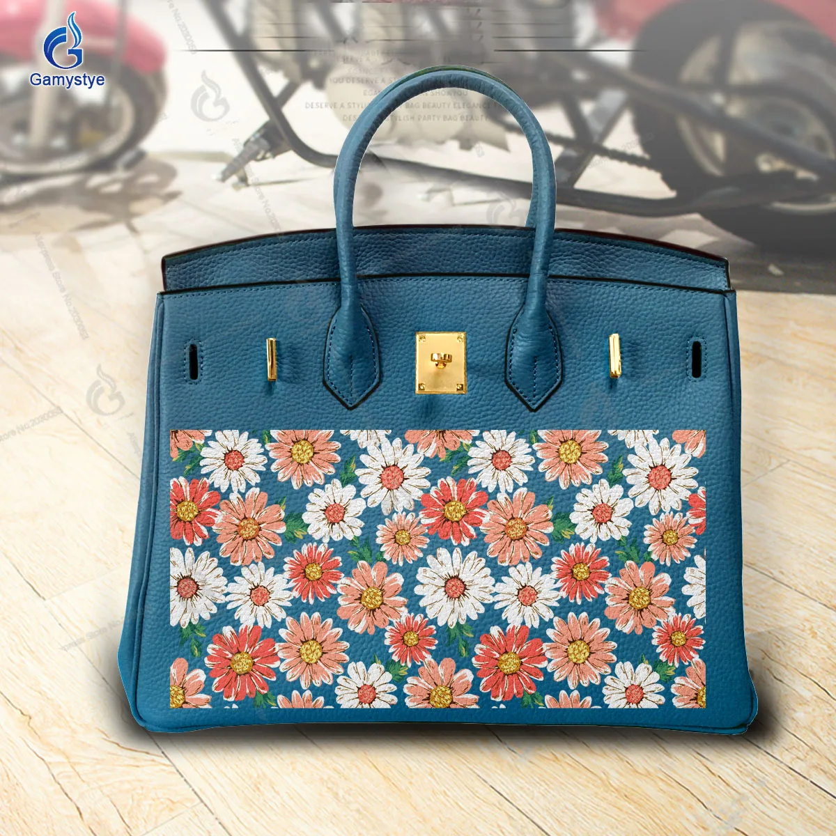 Graffiti Artisc Printed Multi colored small chrysanthemums Bag For women Handbag Designer Shoulder Bag 100% Real Cowhide Leather