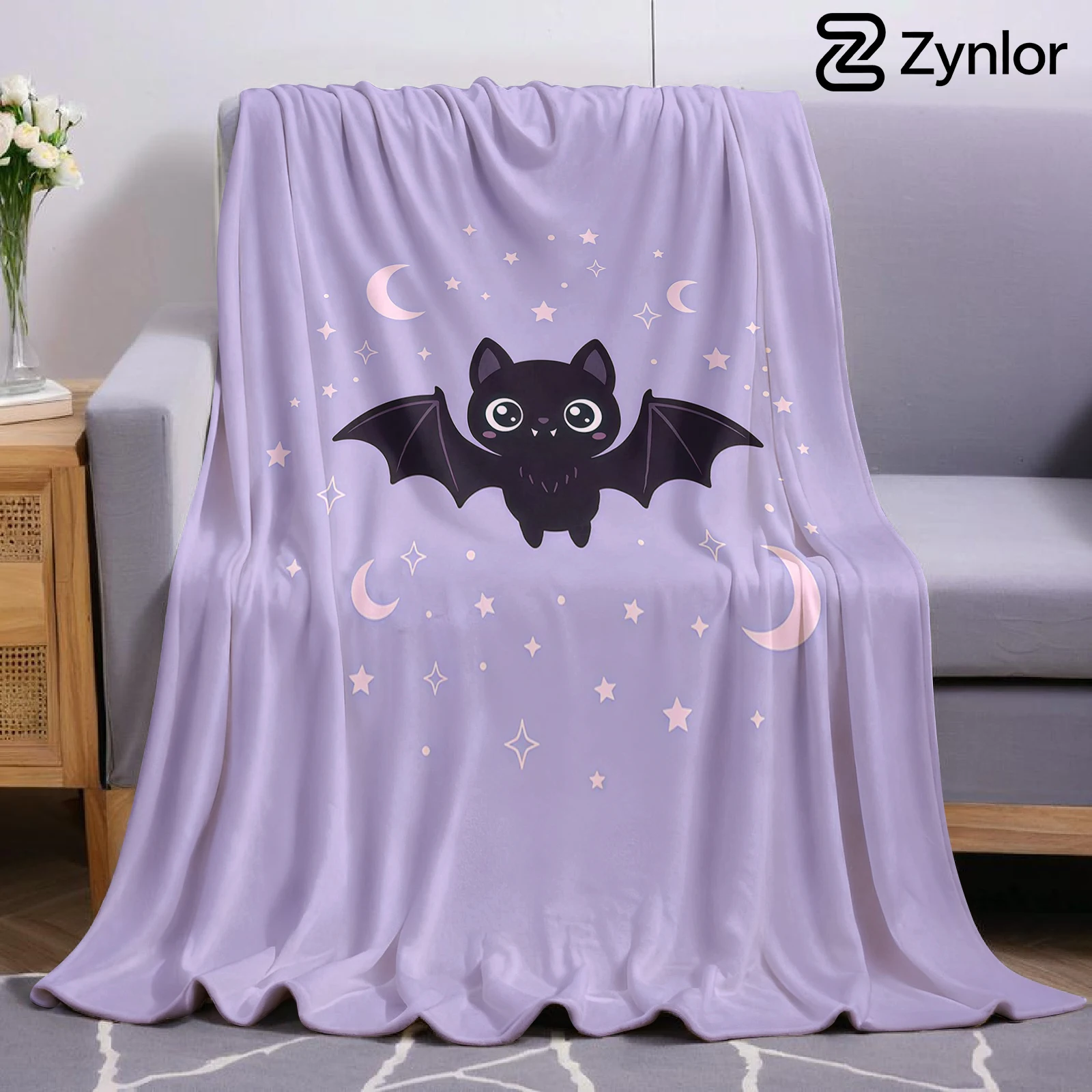 Bat Moon Star Lightweight Microfiber Soft Christmas Fleece Blanket Warm Cozy Throw for Bed Sofa Office Travel All Season