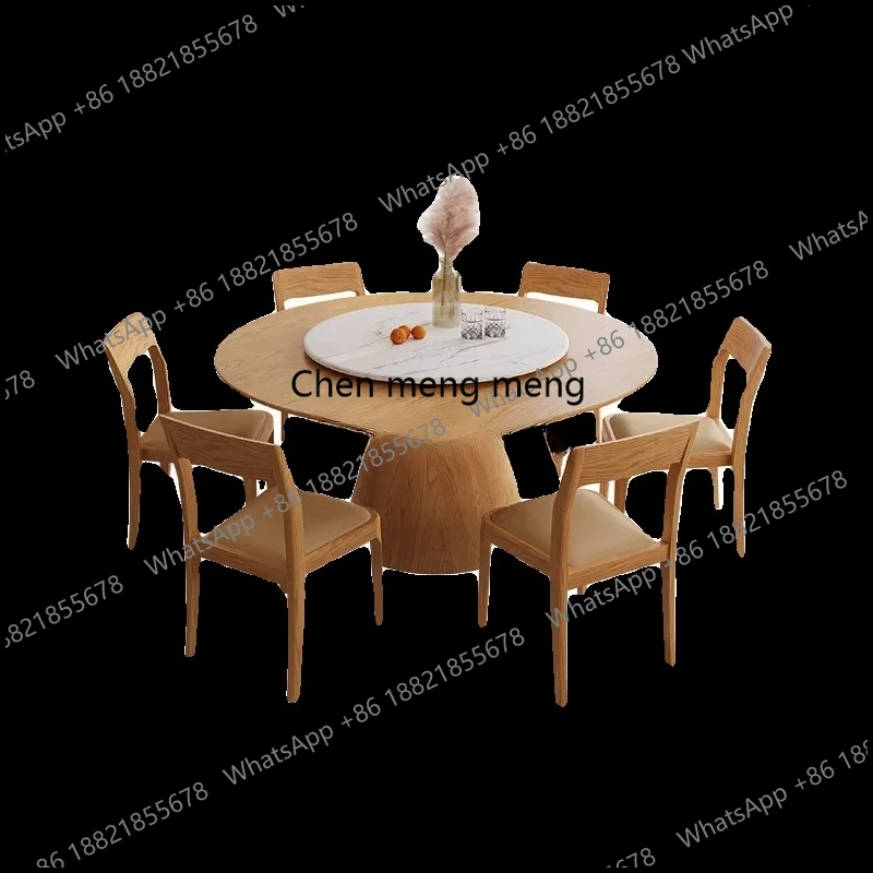 Ash wood round table with turntable Nordic simple all solid wood dining table round wabi-sabi wind