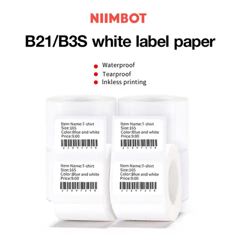 Niimbot B1 B21 B3s 라벨 용지 스티커 Niimbot B1 프린터 용 자체 접착 방수 흰색 라벨 Niimbot B21 프린터