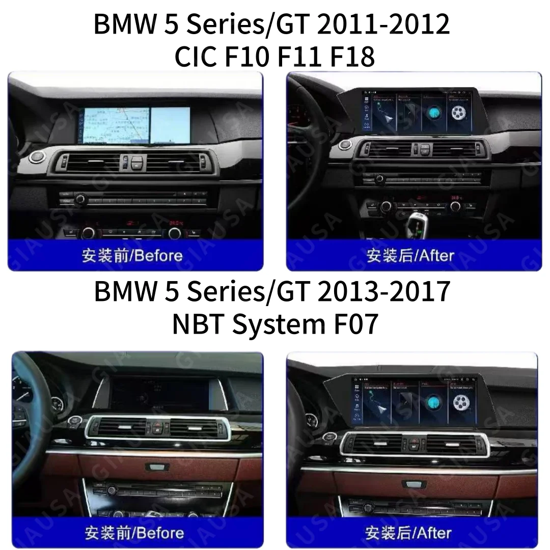 12.3inch Screen For BMW 5 Series/GT F10 F11 F18 F07 2011-2017 NBT/CIC CarPlay Android Multimedia Navigation Player Stereo GPS