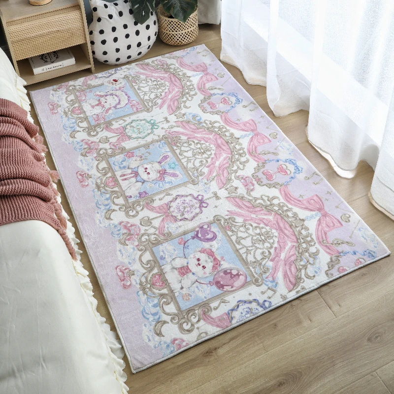 

Розовый ковер, милый кролик, коврики для спальни, прикроватный напольный коврик для детской комнаты для девочек, мультяшный мягкий большой ковер принцессы, украшение для дома