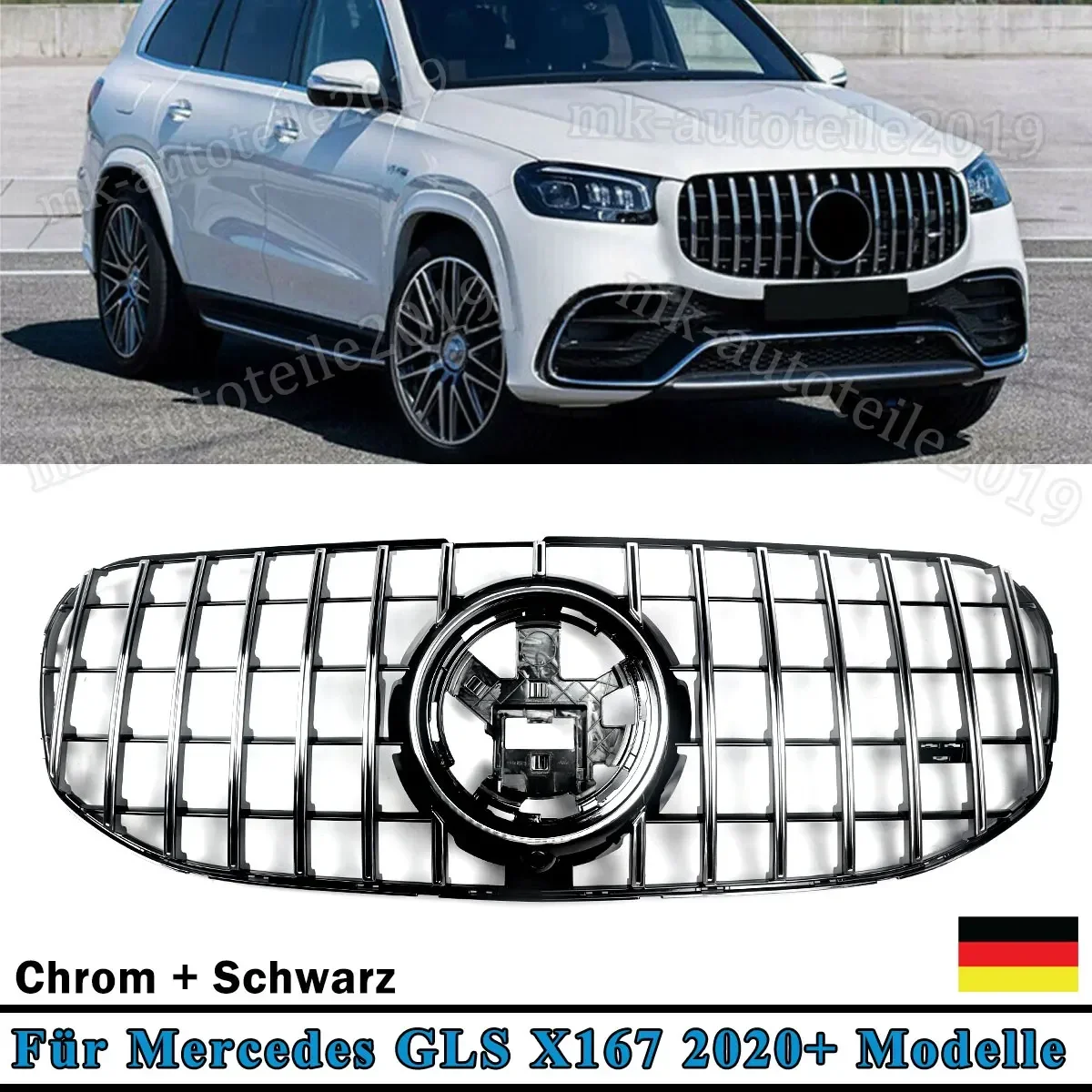 For Mercedes-Benz X167 GLS CLASS 2020+ Chrome AMG GLS63S Style Grille + Bracket