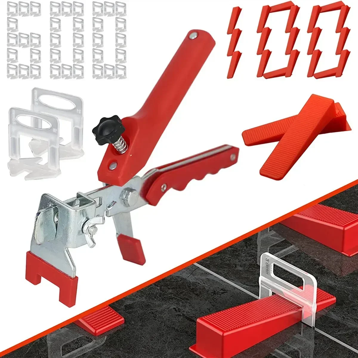 Wedges+1 Tiles Spacers Leveler 600pcs 701pcs With Leveling System Clips+100pcs Tools Kit Plier, Tile Construction