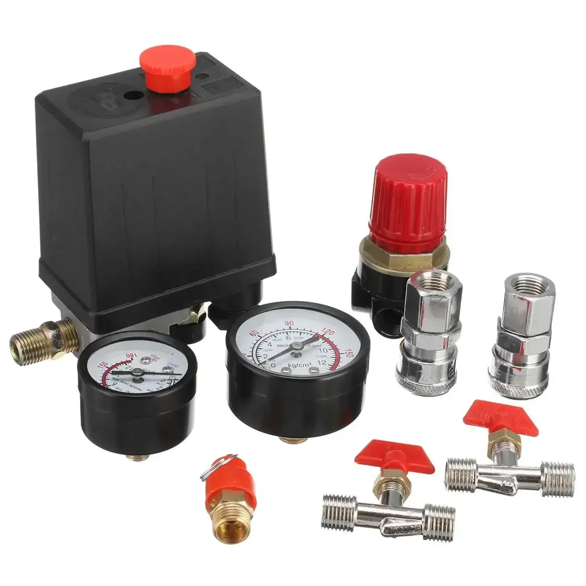 

240V 120PSI Air Compressor Pump Pressure Switch Control Valve Manifold Regulator With Quick Connector Gauges 95-125 PSI
