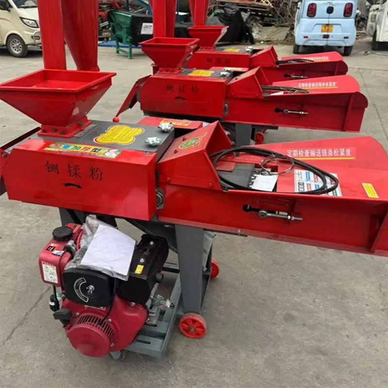 Mobile Chaff Cutter & Grain Crusher Integrated Machine Multi-function Straw Shredder for Livestock Feed Processing